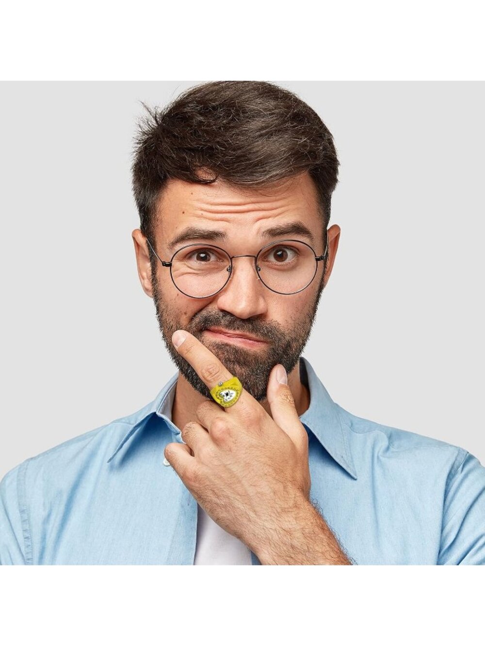Unisex Yellow Analog Quartz Easy Read Adjustable Modern Heart Finger Ring Watch - Picture 5 of 6